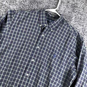 Ralph Lauren Shirt Mens XL Blue Green Plaid Long Sleeve Button Up Pony Logo